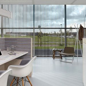 Silver/see through blinds in a modern office