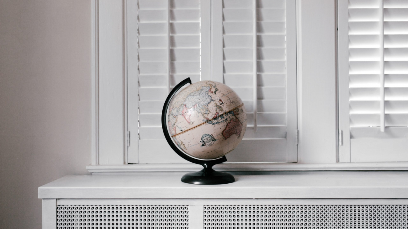 White globe on windowsill